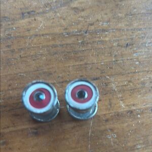 Vintage Art Deco silver tone red & white bullseye with faceted center cuff links